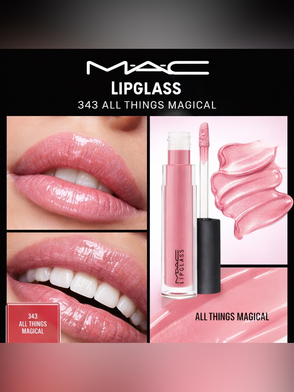 NEW✅ MAC LipGlass Lip Gloss • 343 All Things Magical • Shimmer Pink • RARE •